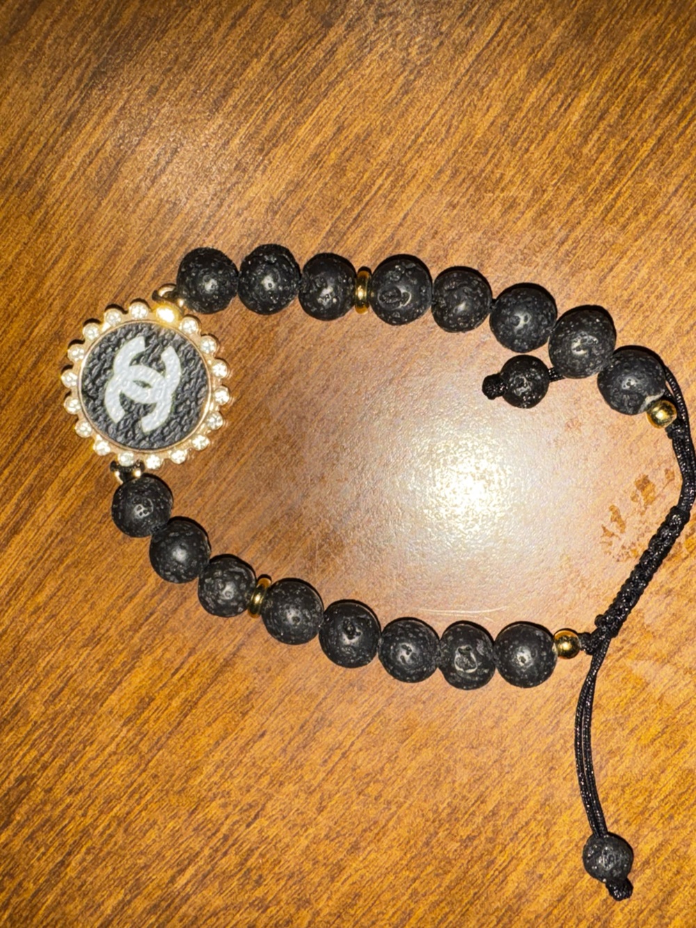 Black Beaded Bracelet with CHANEL Gold Accent